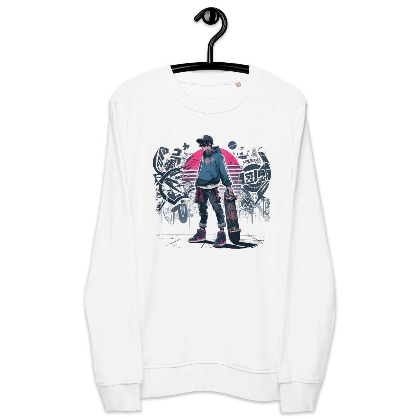Sudadera BLanca Organica de Hombre - Edicion Limitada Skater Anime
